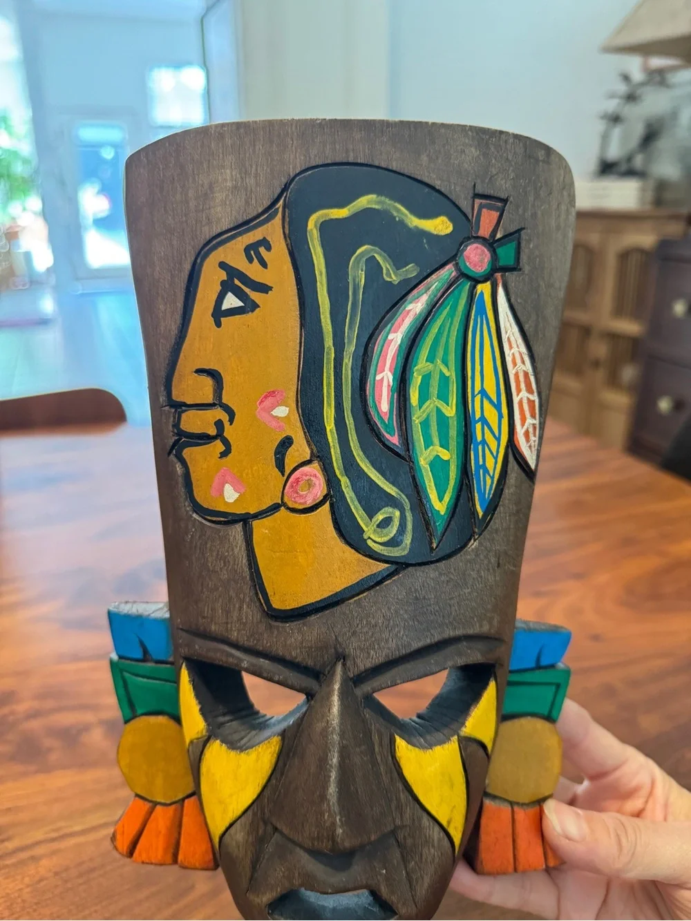 hand-carved and painted Mexican folk art wall mask Wall Decor 9”